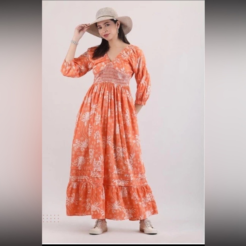 NWT Women’s Aryana Maxi Dress. 100% Cotton. Orange. Size Small. Bohemian.
